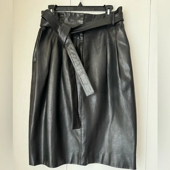 Creatures Of The Wind Runway Black Leather Belted Midi Skirt Size 8